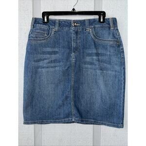 Sonoma Women's 8 Denim Stretch Pencil Skirt Southwest Western Boho Blue Jean